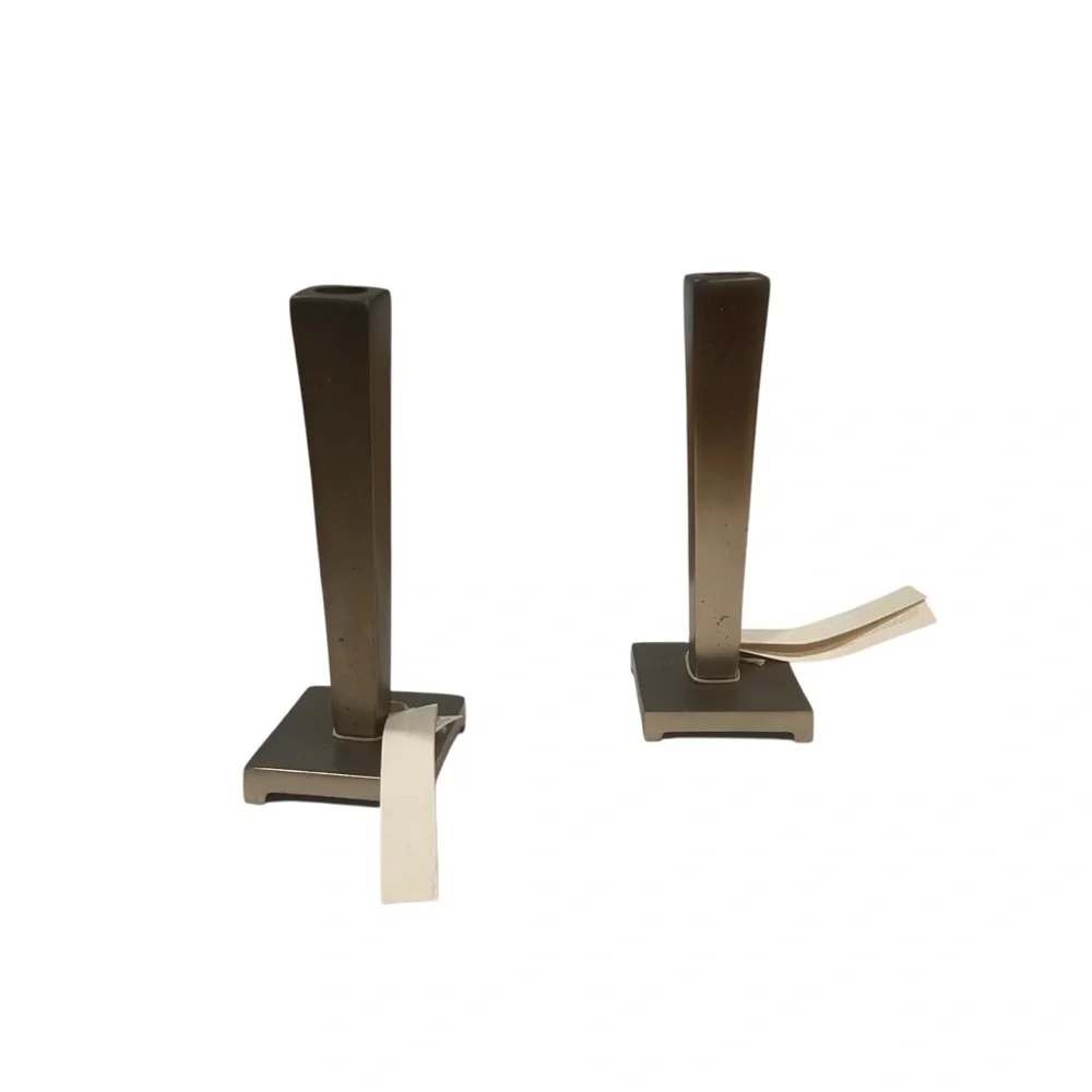 La linge metal pewter candlestick holders 2 New crate and barrel holiday formal